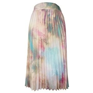 Watercolor Pleated Midi Skirt Women Medium Pastel Romantic Easter Flowy Colorful